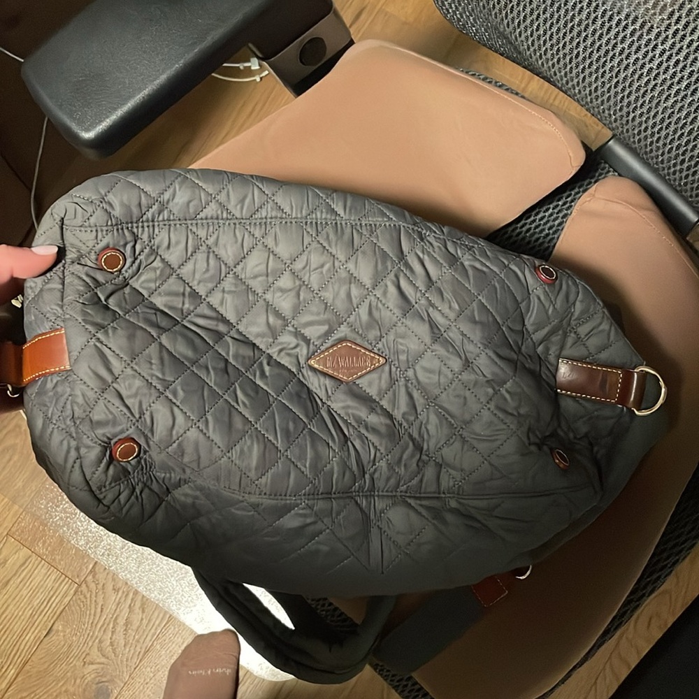 MZ Wallace Quilted Crossbody Satchel in Charcoal with Gold Hardware - Picture 9 of 9